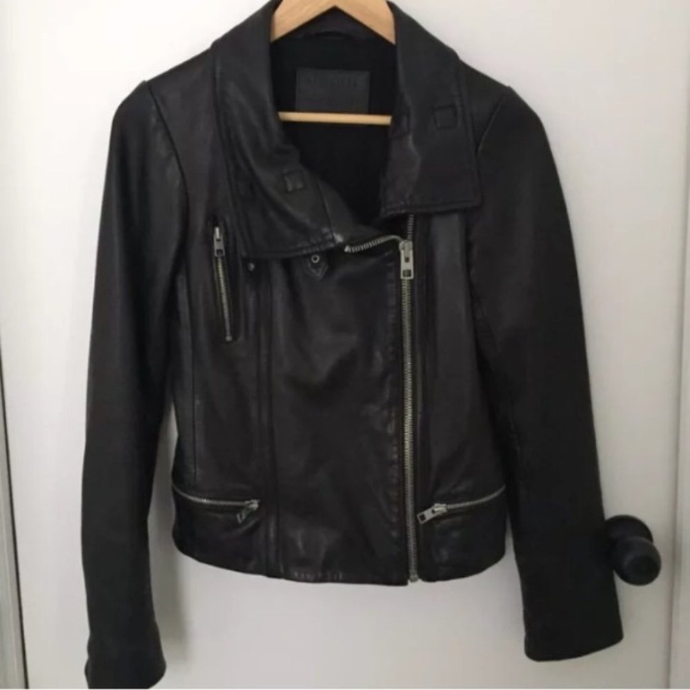 ALL SAINTS BALES BIKER LEATHER JACKET BLACK 2 - Picture 7 of 8